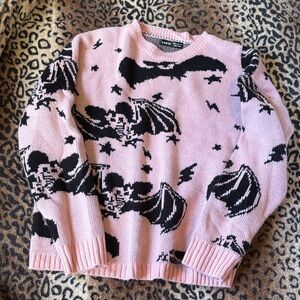 Oversized Pink Bat Pattern Sweater